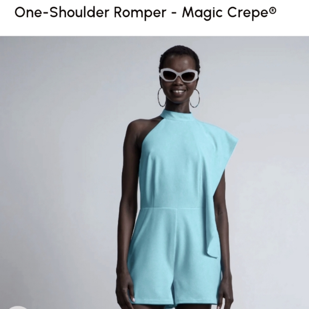 New York & Company One-Shoulder Aqua Blue Romper